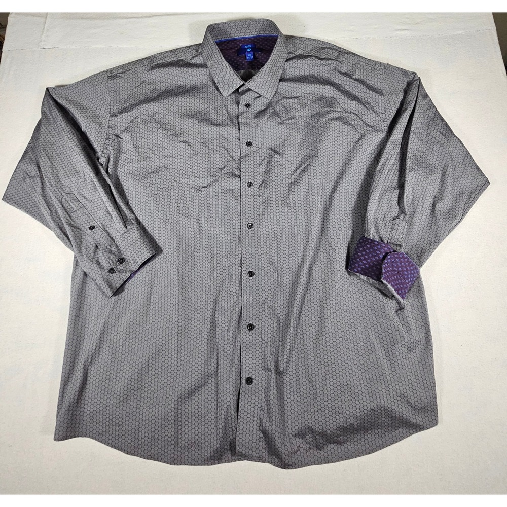 Egara Mens 4X Dress Shirt Grey Honeycomb Geometric Non-Iron Classic Fit Long Slv